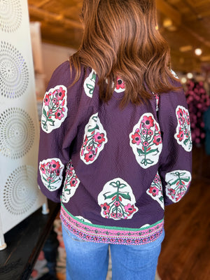 Umgee Plum Boho Floral Print Tunic Top