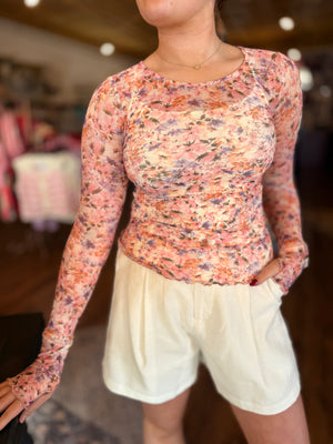 Hem & Thread Magenta Floral Print Mesh Top