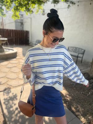 Le Lis White + Blue Stripe Knit Sweater