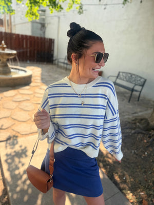 Le Lis White + Blue Stripe Knit Sweater
