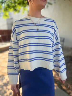 Le Lis White + Blue Stripe Knit Sweater