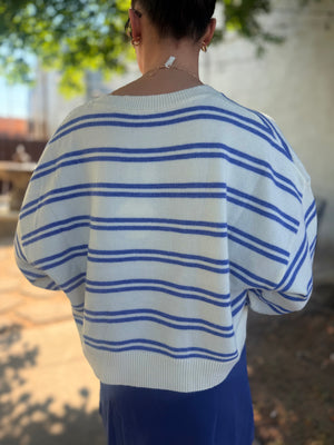 Le Lis White + Blue Stripe Knit Sweater