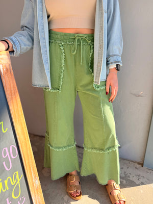 Easel Green Wide Leg Mineral Wash Bottoms