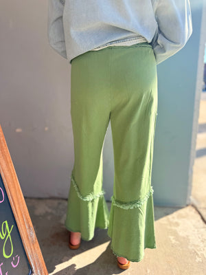 Easel Green Wide Leg Mineral Wash Bottoms