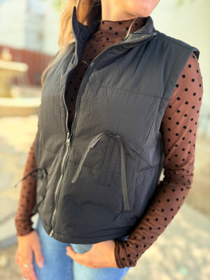 Very J Black Tie Detail Casual Puffer Vest