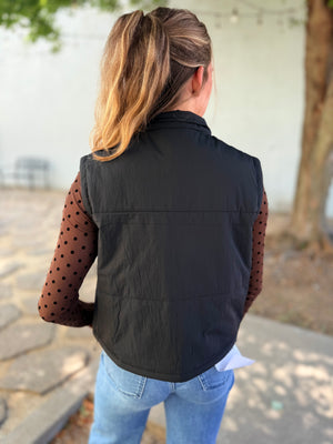 Very J Black Tie Detail Casual Puffer Vest