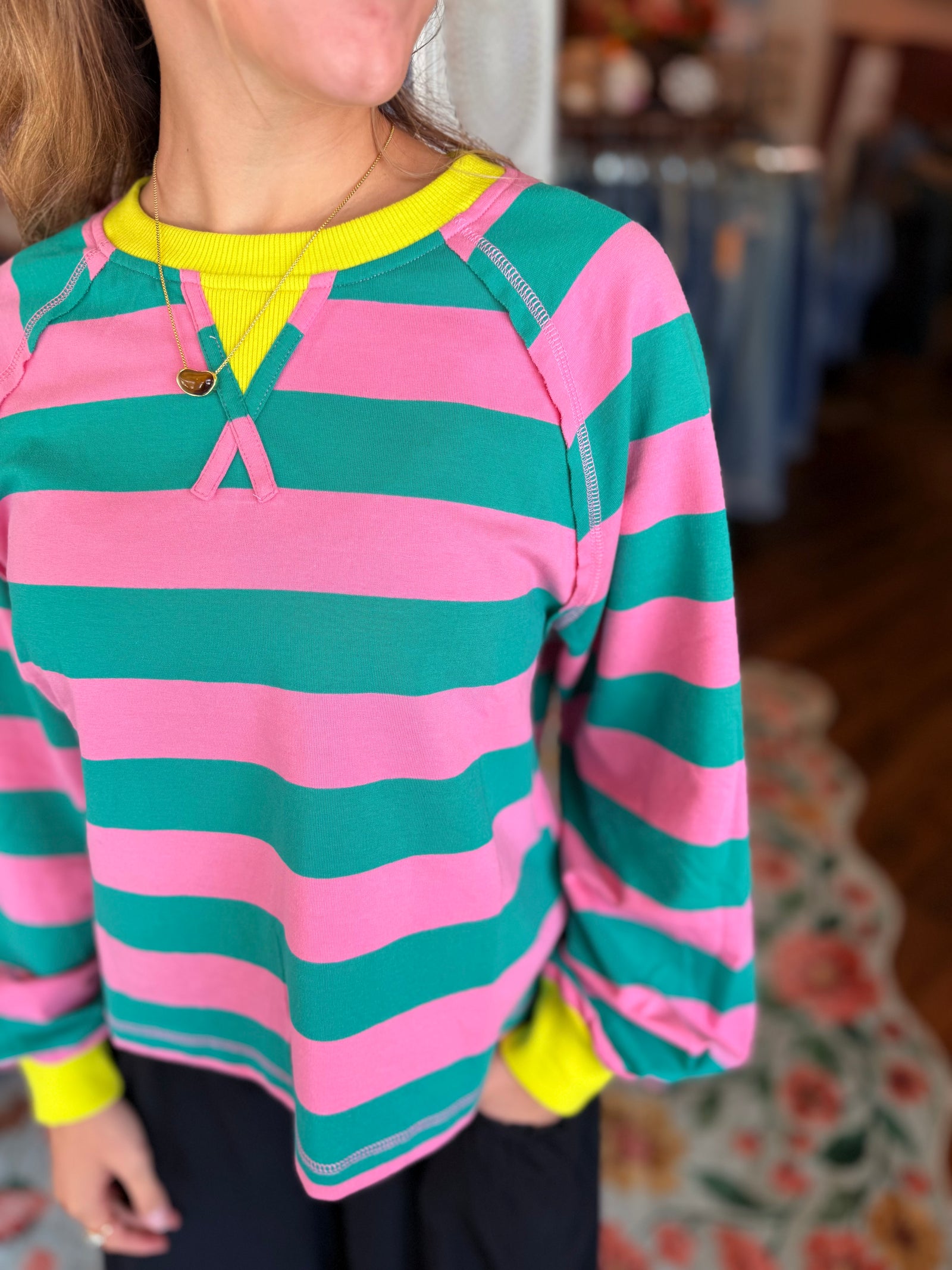 Very J Pink + Seafoam Casual Striped Top