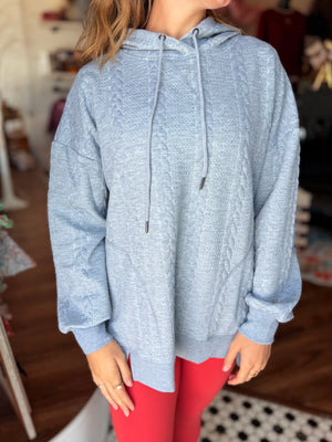 Very J Heather Grey Oversized Cable Knit Hoodie Top