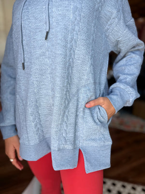 Very J Heather Grey Oversized Cable Knit Hoodie Top