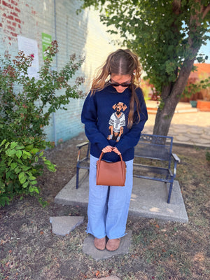 Very J Navy Dog Jersey Graphic Knit Sweater