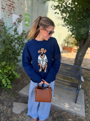 Very J Navy Dog Jersey Graphic Knit Sweater