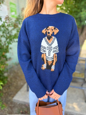 Very J Navy Dog Jersey Graphic Knit Sweater