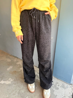 Very J Grey Leopard Parachute Pants