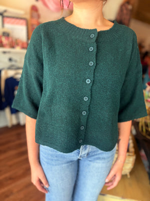 She + Sky Hunter Green Short Sleeve Button Down Cardigan