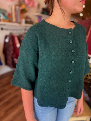 She + Sky Hunter Green Short Sleeve Button Down Cardigan