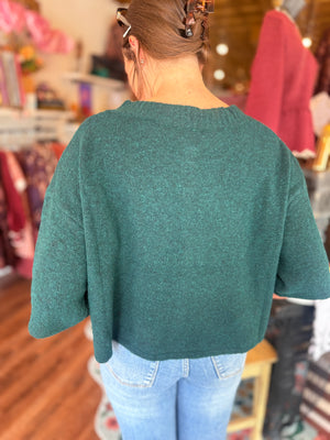 She + Sky Hunter Green Short Sleeve Button Down Cardigan