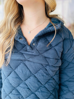 Navy Quilted Fleece Pullover Hoodie