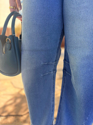 Risen Medium Wash Striped Textured Slouchy Barrel Jeans