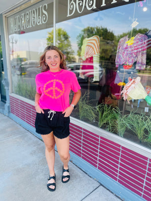 Neon Pink Flower Peace Sign Puff Tee