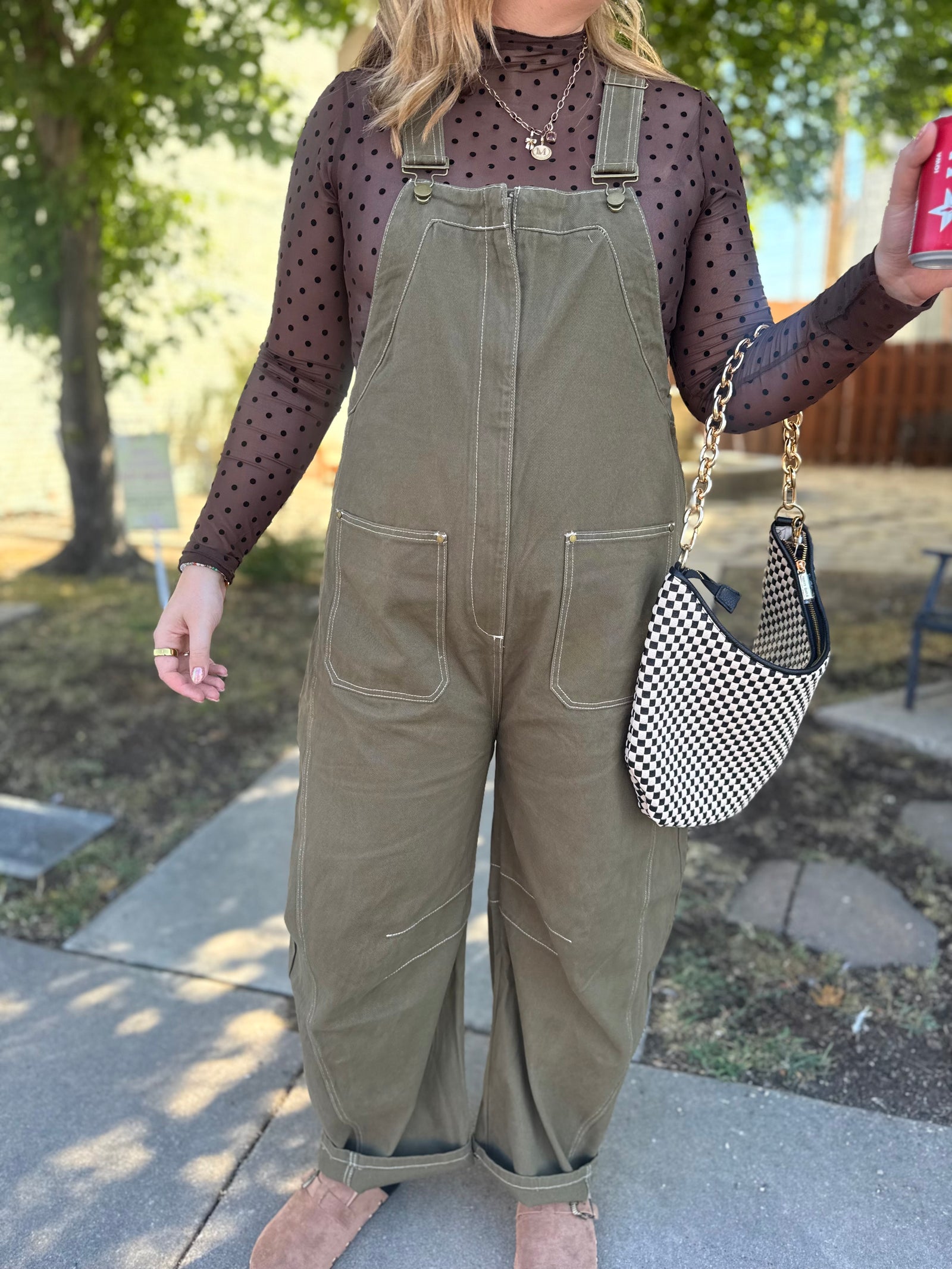 Listicle Olive Western Wide Leg Overalls
