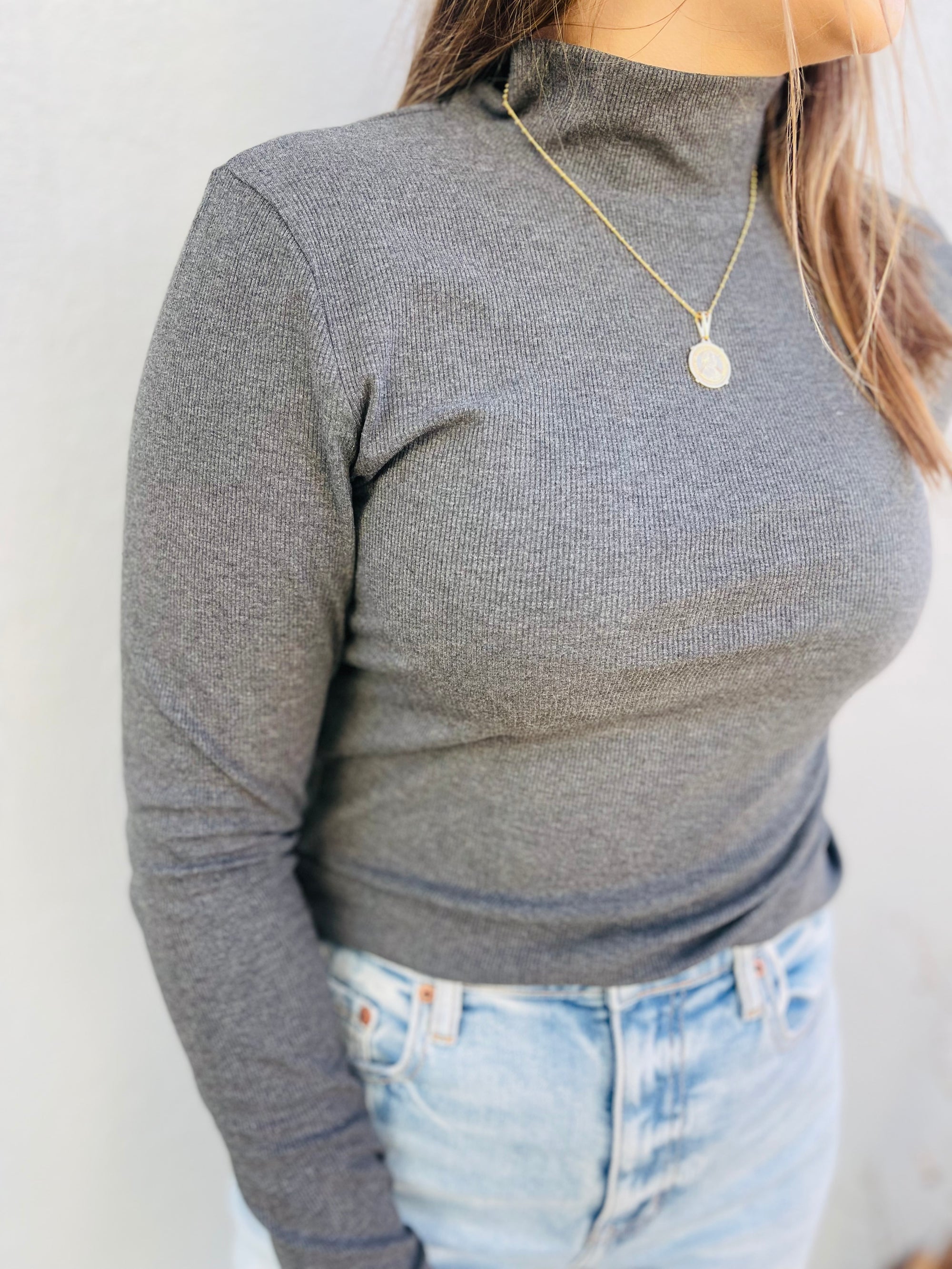 Ribbed Mock Neck Long Sleeve Top