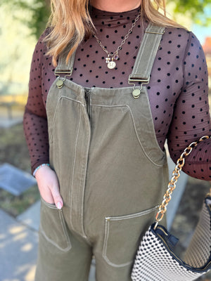 Listicle Olive Western Wide Leg Overalls