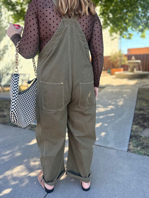 Listicle Olive Western Wide Leg Overalls