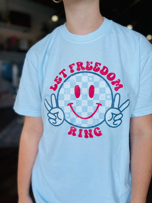 Let Freedom Ring Peace Checkered Tee - Blue