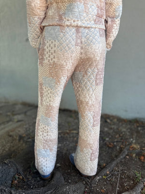 Blu Pepper Taupe + Blue Mix Pattern Quilted Elastic Waist Pants