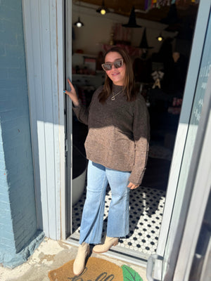 Blu Pepper Mocha Heathered Textured Check Detail Sweater