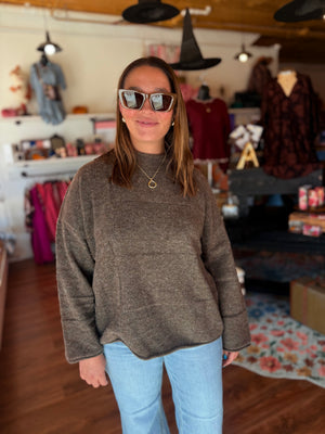 Blu Pepper Mocha Heathered Textured Check Detail Sweater