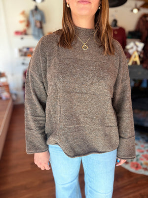 Blu Pepper Mocha Heathered Textured Check Detail Sweater
