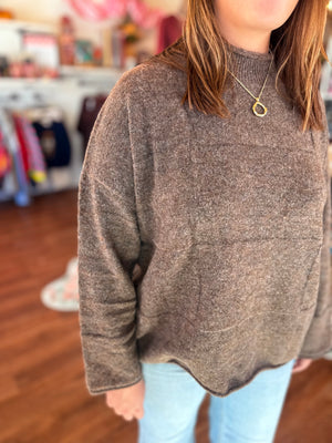 Blu Pepper Mocha Heathered Textured Check Detail Sweater