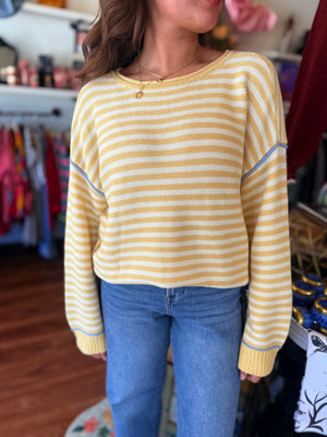Blu Pepper Yellow Stripe Contrast Stitch Knit Sweater