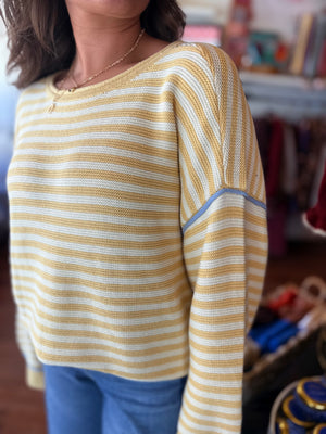 Blu Pepper Yellow Stripe Contrast Stitch Knit Sweater