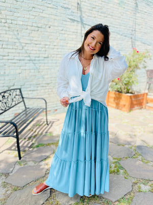 V-Neck Tiered Cami Maxi Dress - Dusty Teal