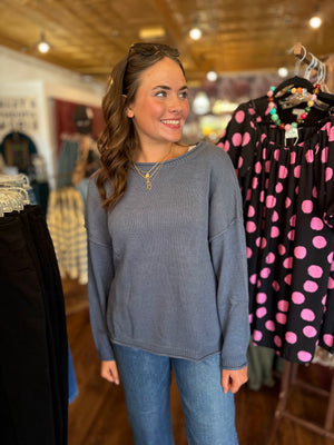 Blu Pepper Raw Edge Extended Shoulder Sweater
