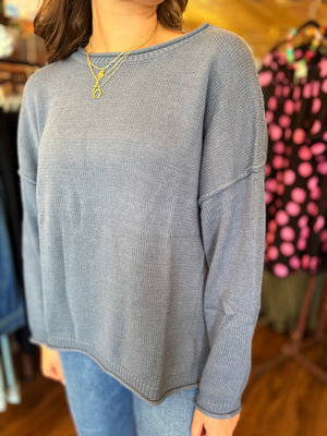 Blu Pepper Raw Edge Extended Shoulder Sweater