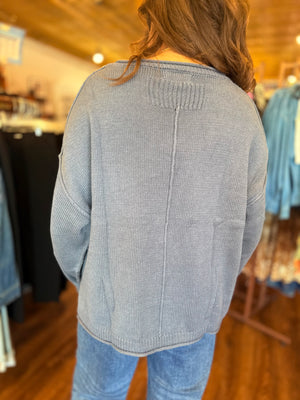 Blu Pepper Raw Edge Extended Shoulder Sweater