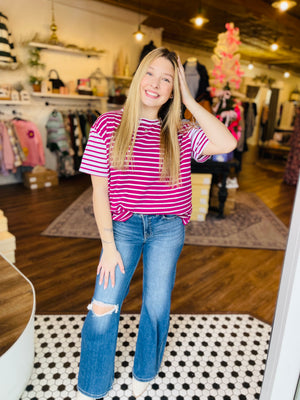 Magenta Color Block Stripe Top