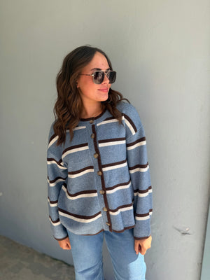 Blu Pepper Blue Stripe Button Down Knit Cardigan