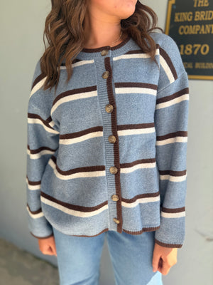 Blu Pepper Blue Stripe Button Down Knit Cardigan