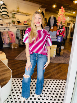 Magenta Color Block Stripe Top