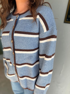 Blu Pepper Blue Stripe Button Down Knit Cardigan