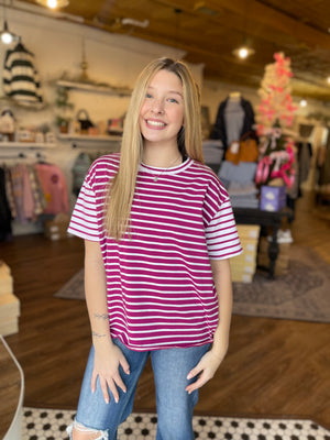 Magenta Color Block Stripe Top