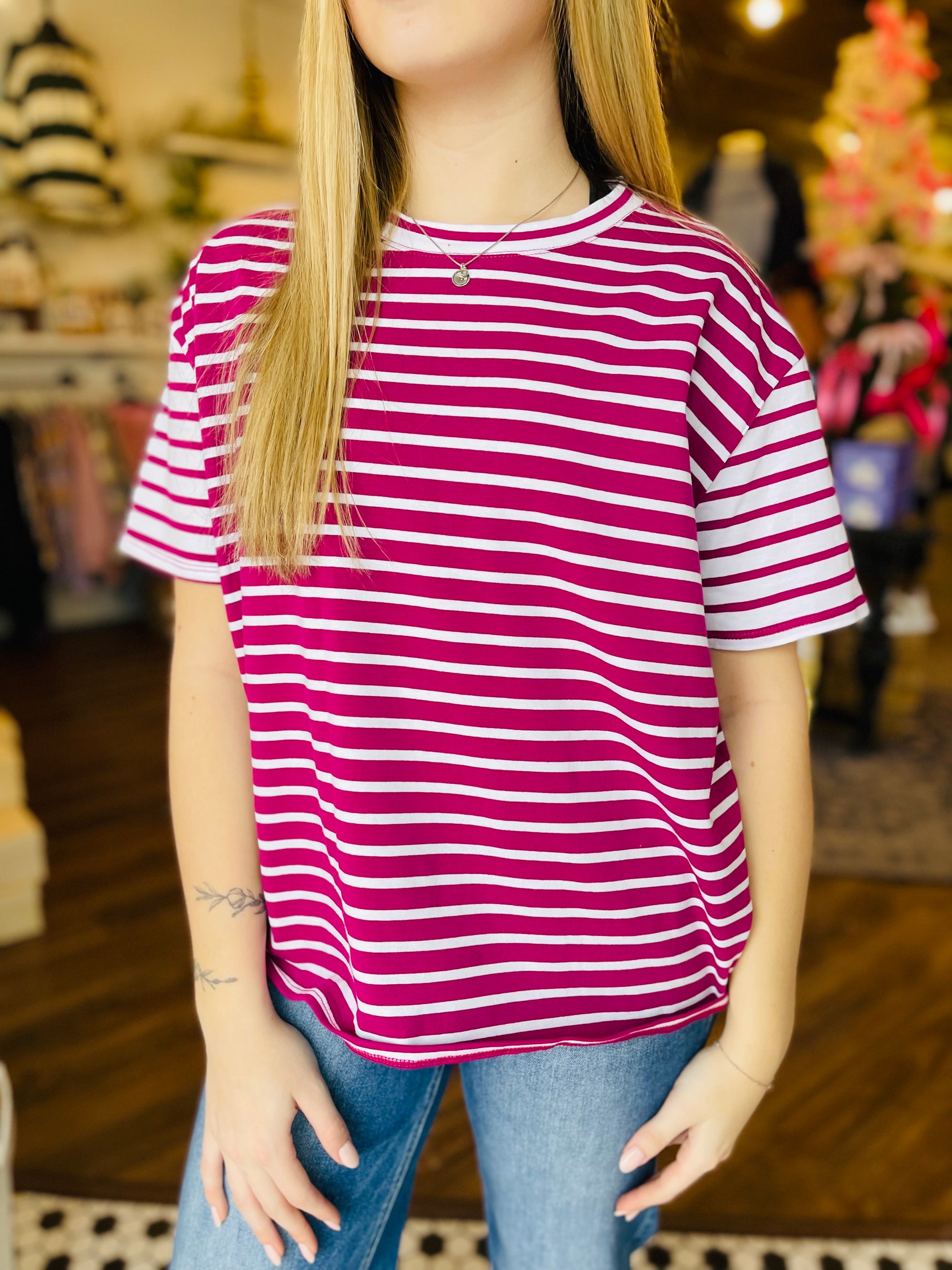 Magenta Color Block Stripe Top