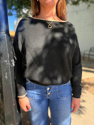 Blu Pepper Black Contrast Trim Off Shoulder Sweater