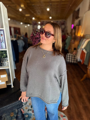 Blu Pepper Raw Edge Extended Shoulder Sweater