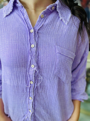 Washed Double Gauze Button Down Shirt - Lavender