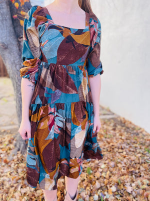 Plus Beige & Brown Leaf Print Midi Dress